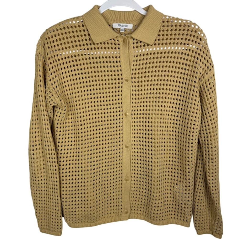 Madewell Open Knit Button Front Cardigan Tan Cotton Womens‎ XXS